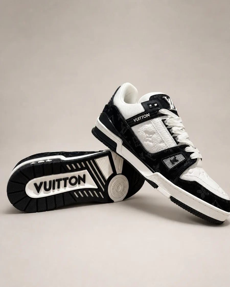 Black-and-white Louis Vuitton trainer sneakers